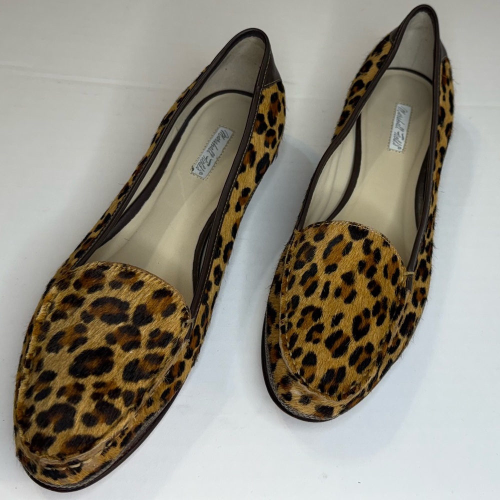 Marshal Fields Sz 8.5 Leather Leopard Loafers w/Brown Leather Accents